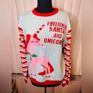 Imagin8 Womens I Believe In Santa Unicorns Long Sleeve Sweater Size Large
